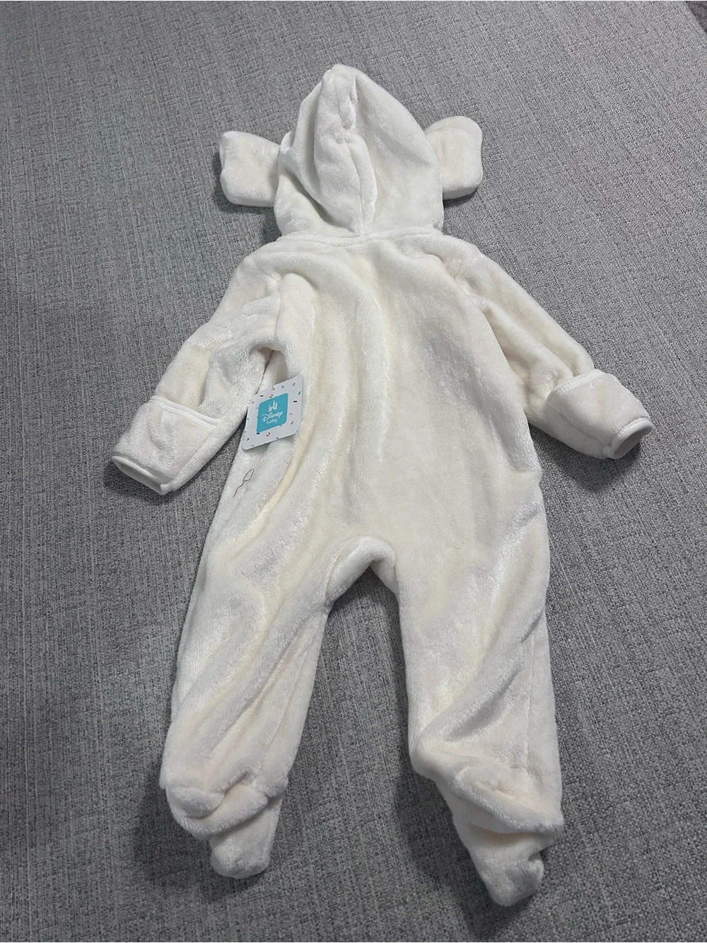 Disney Soft Cream Baby One-Piece Hooded Romper Dumbo Appliqué. Size 6/9M NWT - Picture 5 of 10